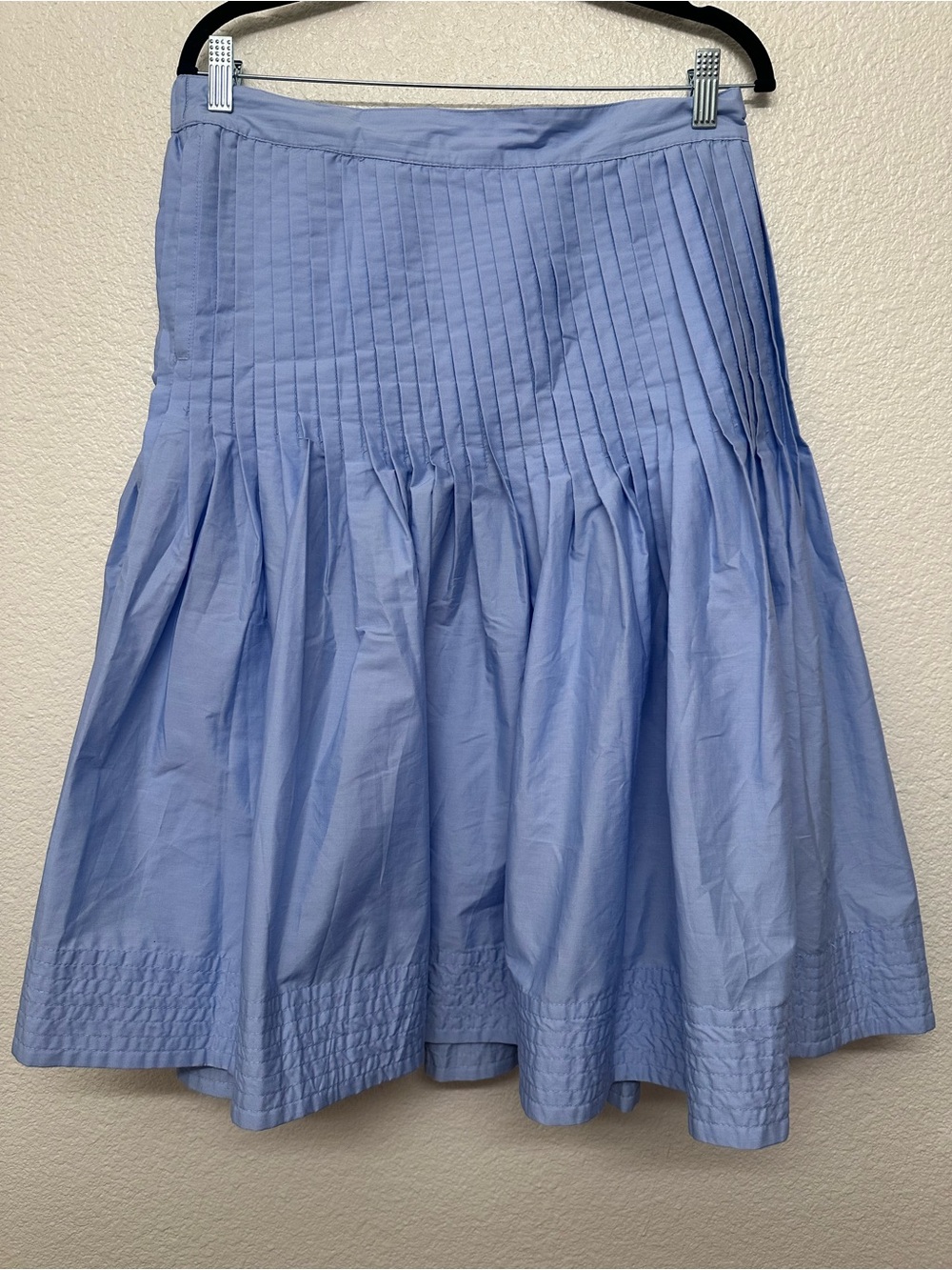 Pleated Light Blue Midi Skirt with Gathered Flounce